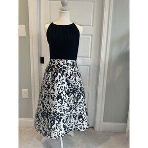 Adrianna Papell Black Halter Damask Brocade A-Line Cocktail Dress Size 4